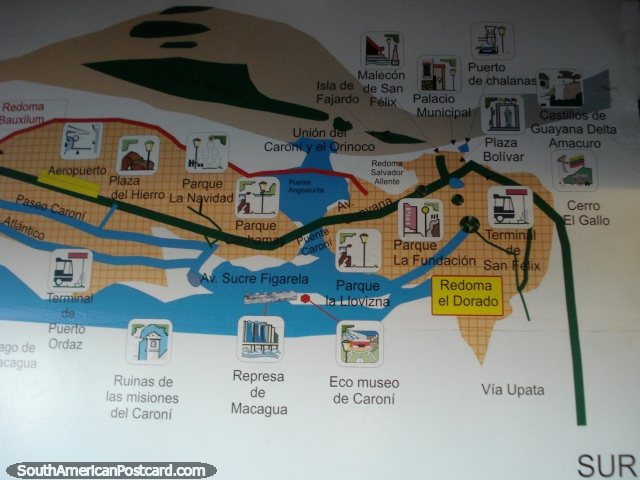 Mapa de Cidade Guayana no terminal de nibus, lado direito. (640x480px). Venezuela, Amrica do Sul.