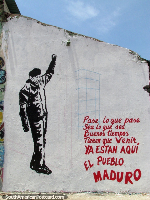 Much art on walls around Maracaibo with Chavez giving support to Maduro. (480x640px). Venezuela, South America.