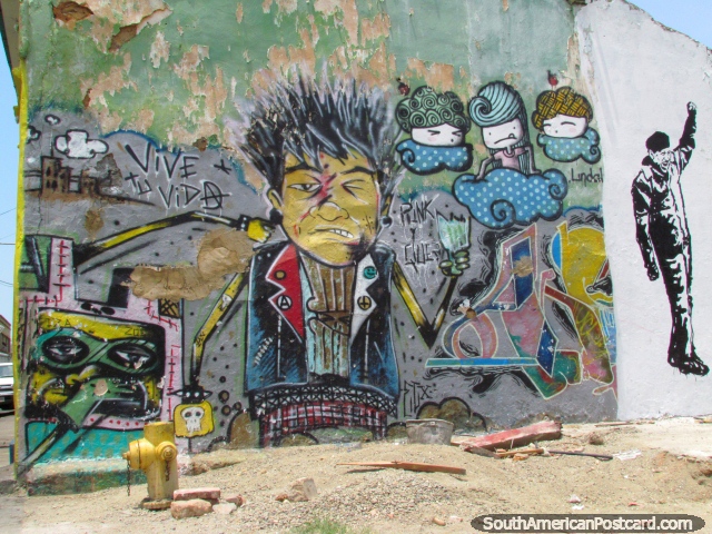 Arte de grafite em uma esquina de rua em Maracaibo. (640x480px). Venezuela, Amrica do Sul.