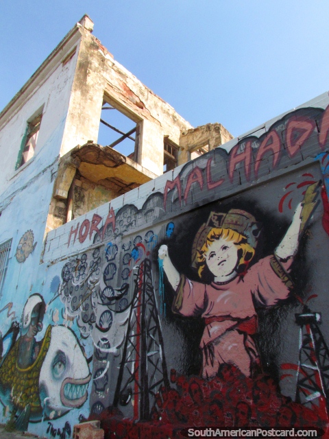 Pintura mural de la pared en un edificio no usado en barrio Santa Lucia, Maracaibo. (480x640px). Venezuela, Sudamerica.