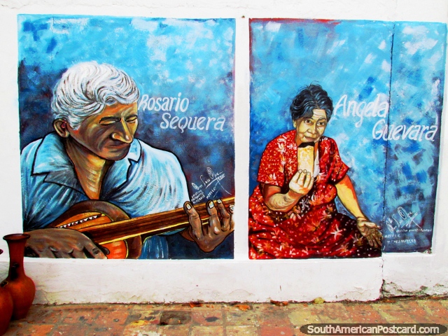 Pintura mural de la pared en El Tintorero del guitarrista Rosario Sequera y Angela Guevara. (640x480px). Venezuela, Sudamerica.
