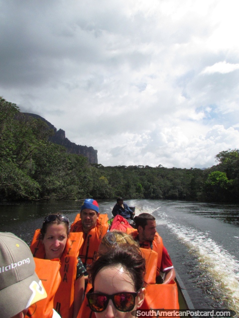 Safety jackets worn by everyone onboard Tiuna Tours riverboat to Angel Falls. (480x640px). Venezuela, South America.