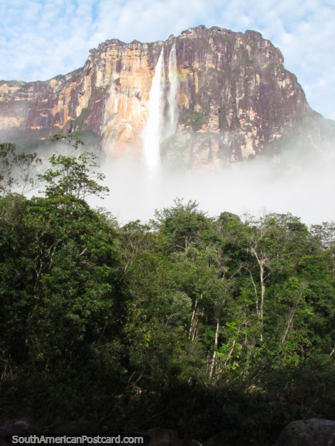 Angel Falls in the morning sun, view from the river. (480x640px). Venezuela, South America.