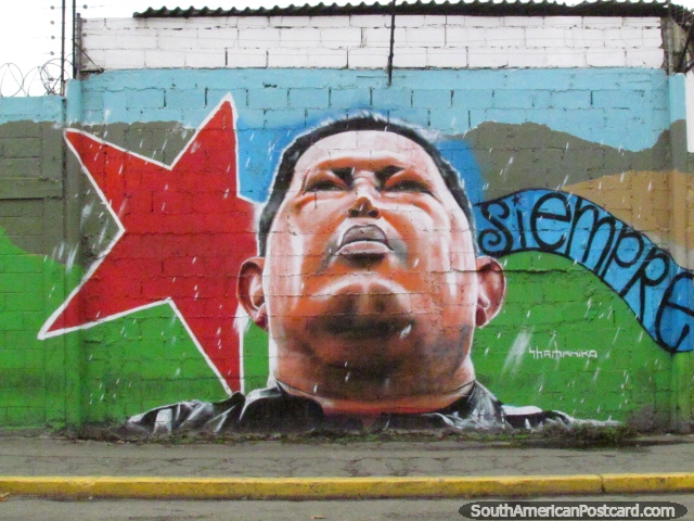 Great mural in Caracas of Hugo Chavez. (640x480px). Venezuela, South America.