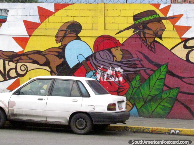 Pintura mural de pueblos indgenas en Caracas. (640x480px). Venezuela, Sudamerica.