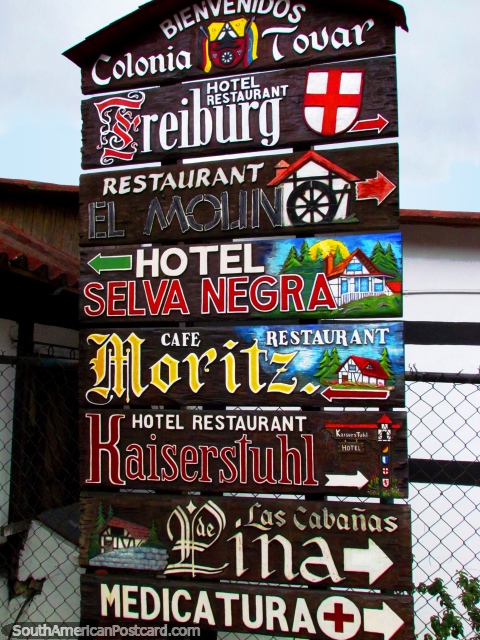 Sign in Colonia Tovar, lots of colors and lettering styles. (480x640px). Venezuela, South America.