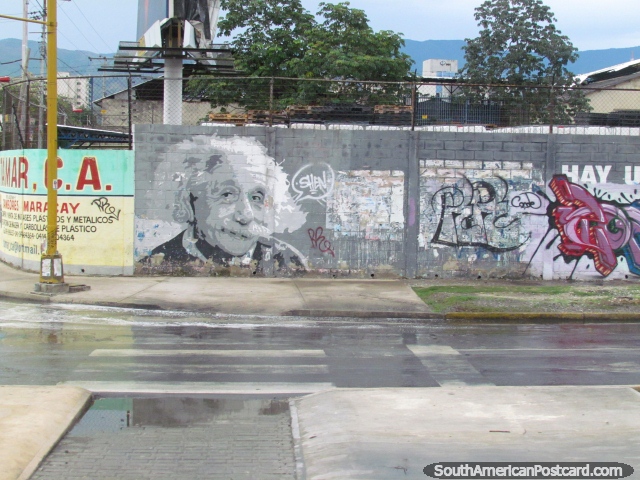 Arte de la pared de Albert Einstein en Maracay. (640x480px). Venezuela, Sudamerica.