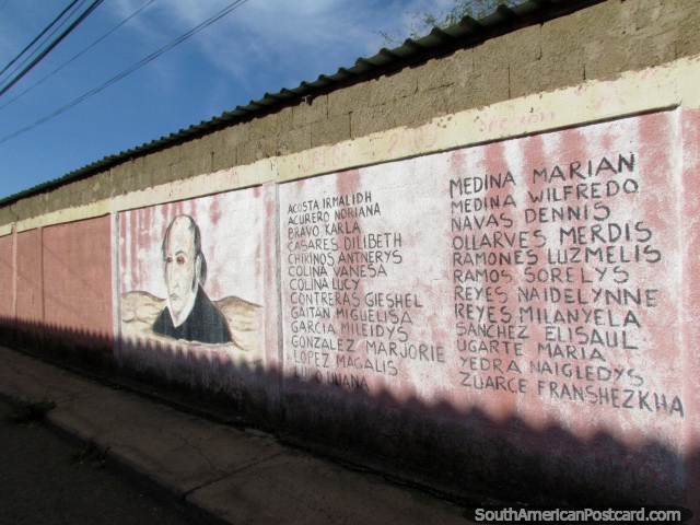 Simon Rodriguez mural on an old pink wall in un-central Coro. (640x480px). Venezuela, South America.