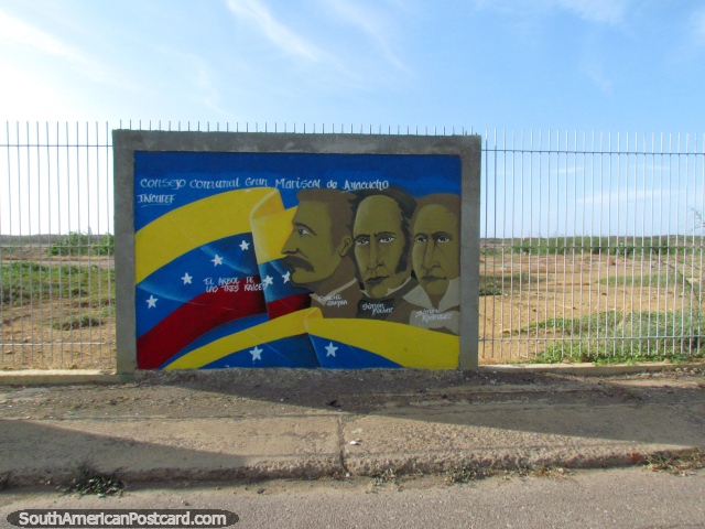 The 3 amigos - Simon Bolivar, Simon Rodriguez and Ezequiel Zamora, mural in Coro. (640x480px). Venezuela, South America.