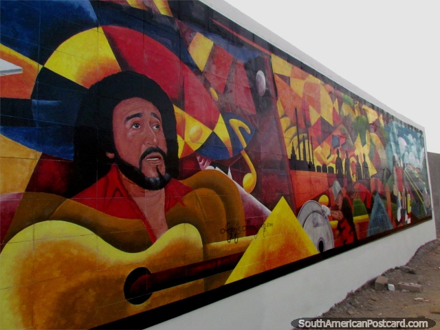 The bearded musician Ali Primera (1942-1985) you see depicted all around the place in murals, Punto Fijo. (640x480px). Venezuela, South America.