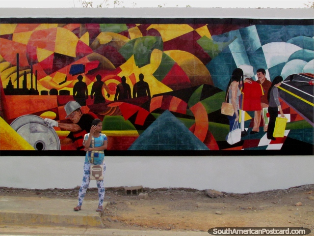 Um mural bonito que representa pessoas que trabalham em Punto Fijo. (640x480px). Venezuela, América do Sul.