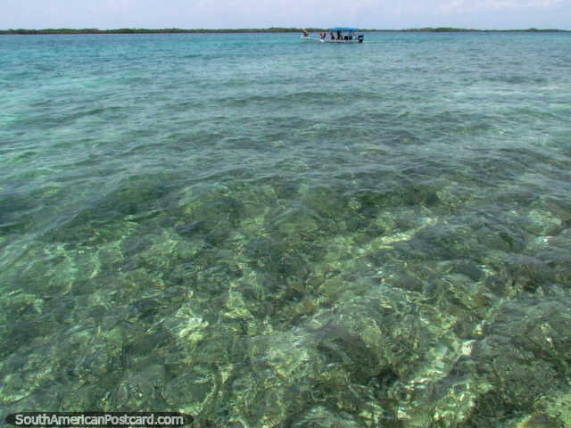 As guas limpas cristalinas de Morrocoy, barco na distncia. (640x480px). Venezuela, Amrica do Sul.