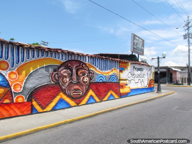 Indigenous warrior face wall mural in Barquisimeto. (640x480px). Venezuela, South America.