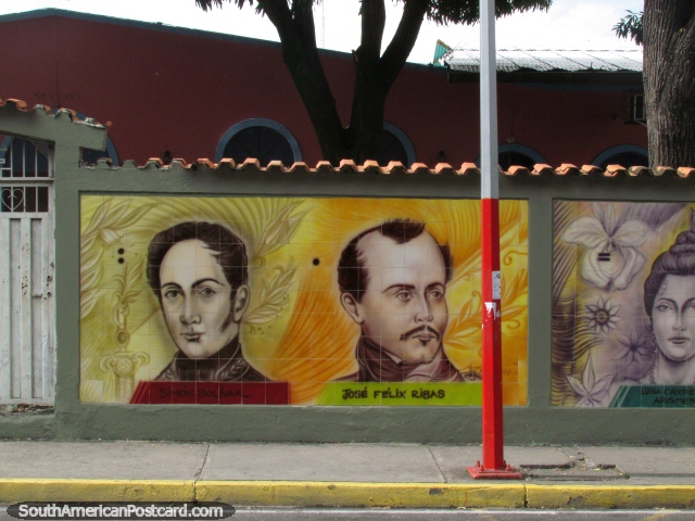 Simon Bolivar, Jose Felix Ribas and Luisa Caceres de Arismendi, bicentennial tiled mural in Acarigua. (640x480px). Venezuela, South America.