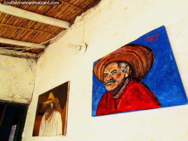 2 pinturas de hombres locales en una tienda de arte en Mucuchies. (640x480px). Venezuela, Sudamerica.