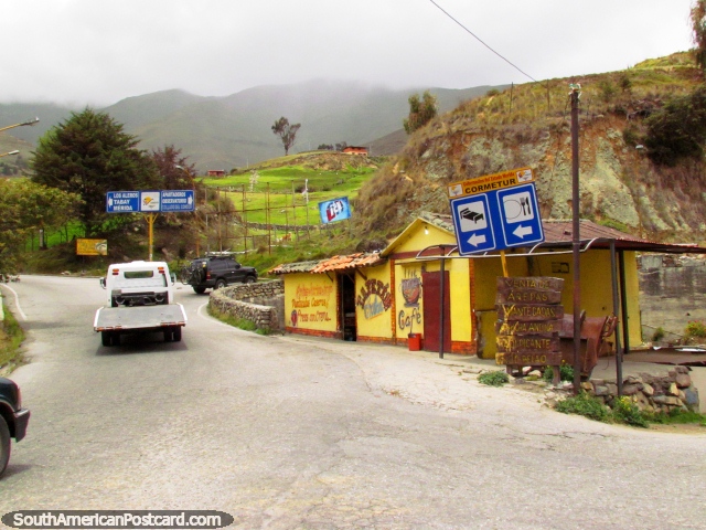 The main highway in Mucuchies, Merida is left, Apartaderos is right. (640x480px). Venezuela, South America.